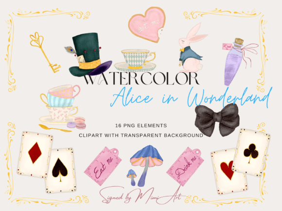 Download Alice in Wonderland Watercolor Clipart - Alice in wonderland Collection