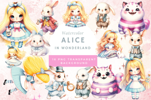 Download Alice in Wonderland Watercolour Clipart - Alice in wonderland Collection